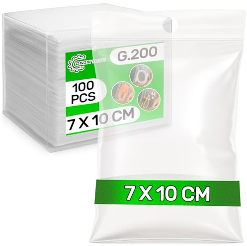 100 Piezas Bolsas Zip Pequeñas con Orificio 7 x 10 cm PE - Food Safe | Bolsas con Cierre Zip para Chuches Comunion Alimentos Galletas - Espesor 0,05 mm G.200 - ONIX TECH