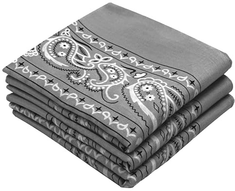 Every-ville Baumwolle Bandana, Halstuch, Paisley, Unisex, 3er Set, Grau