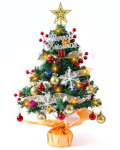 COOLUCK 24 Mini Weihnachtsbaum - Kleiner Weihnachtsbaum mit Beleuchtung LED, Weihnachtsbaum künstlich grün für Weihnachten Deko