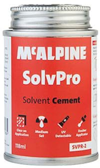 McAlpine SolvPro Solvent Cement, 118ml | Medium-Bodied PVC Adhesive with Dauber Applicator | UV Detectable for Easy Inspection | Fast-Setting Bond for Pipes & Fittings