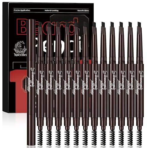 Noerrors 12Pcs Beard Pencil Filler for Men, Mustache Beard Pen Set, Hair Enhancement Pencil Kit for Men Hairline, Barber Lineup Styling Waterproof Long Lasting #Black