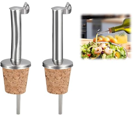 2 Piezas Dosificadores De Botellas Con Tapones De Corcho Natural, Incluye Un Dosificador De Boca Recta Y Uno De Boca Curva Para Aceite, Vino Y Licores, Con Tapa De Acero Inoxidable,tapón Aceitera