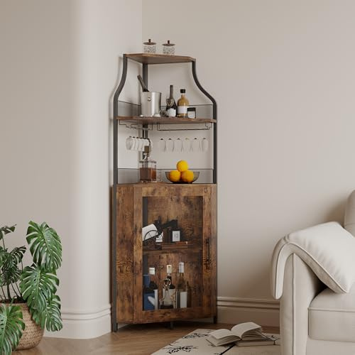 OPULENTHOME Armoire de Bar d'angle à 5 Niveaux,Casiers et Meubles à vin,Porte Bouteilles à vin Industrielle,47 X 13 X 154 CM,Étagère à vin Industrielle - Armoire pour Cuisine, Bar, Cave