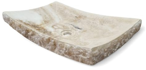 Lavabo rectangular de mármol ónix, piedra natural, estilo Zen, exterior rugoso, interior pulido, hecho a mano en Indonesia, pieza única para baño y aseo de invitados
