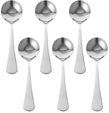 FUNNETOYU Juego de 6 Cucharas Grandes de Acero Inoxidable para Cocina Cucharas Multiusos para Sopa y Mezcla Utensilios de Cocina Resistentes y Aptos para Hogar y Restaurante