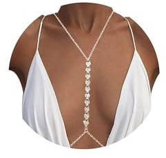 MIYUEFAN Corpo Catena per Donne, Strati Cristallo Corpo Collana Sexy Spiaggia Bikini Reggiseno Nightclub Catena Corpo Accessorio Gioielli (Argento – Amore)
