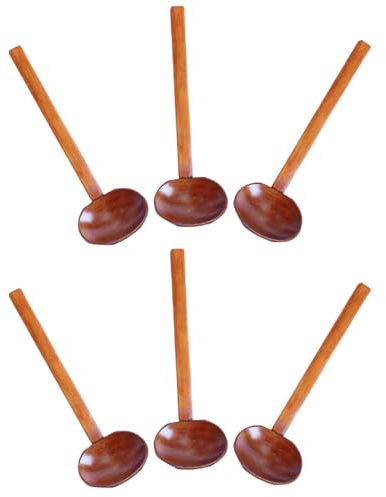 LOLIPPYY 6 pièces Lot Cuillères à Soupe Bois Japonaises à Long Manche Design Octogonal Ergonomique Cuillères Rondes Polyvalentes pour Ramen Hot Pot Mélange et Service