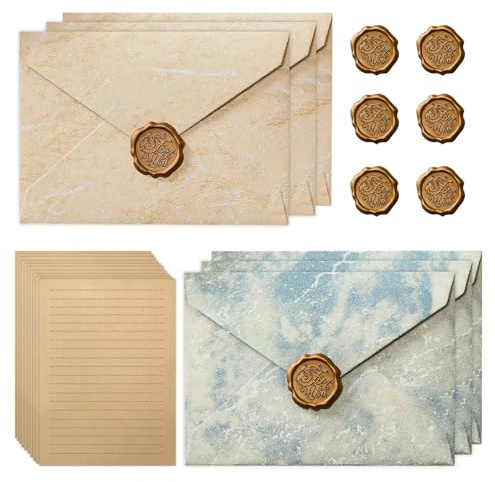 22Pcs Letter Writing Set, Vintage Letter Paper and Envelopes Sets, 10 Writing Paper and 6 Wax Seal Stickers, Writing Paper and Envelopes Sets for Birthday, Invitations, Greeting