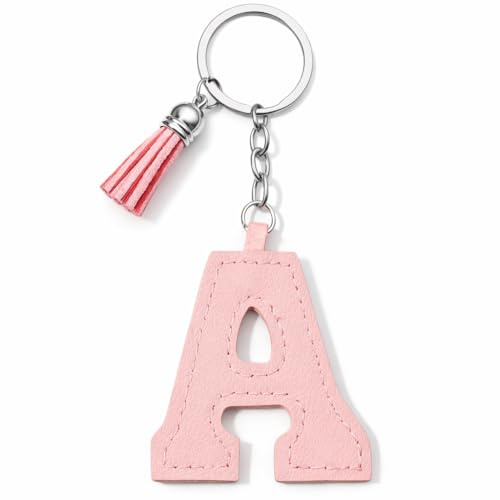 VEOWOO Buchstabe A Schlüsselanhänger - Name Schlüsselband Taschenanhänger für Damen mit Silberkette, Coole Schlüsselringe Geschenk für Freundin, Freunde, Familie