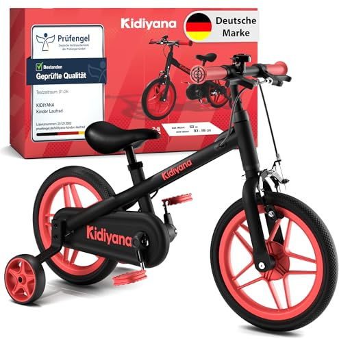 Kidiyana 3-in-1 Kinderfahrrad ab 2 Jahren mit abnehmbaren Pedalen & Stützrädern – Laufrad 12 Zoll mit Handbremse, Klingel, höhenverstellbarem Sattel & Lenker, Balance Bike mit Aluminiumrahmen