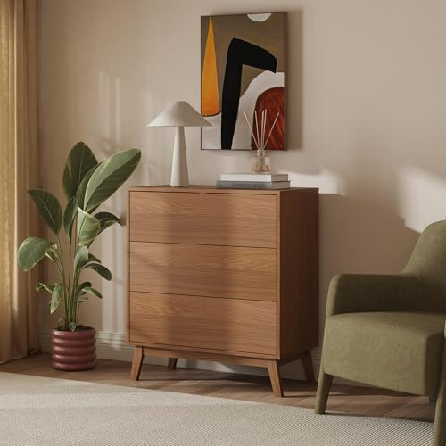 [en.casa] Commode Aastmabospoo pour Salon 90 x 80 x 40 cm Meuble de Rangement avec 3 Tiroirs au Système Push-to-Open Armoire Élégante Stable Entrée Chambre Bureau MDF Effet Noyer