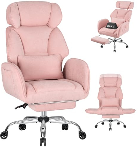 HOFFREE Schneidersitz Bürostuhl mit Fußstütze für Homeoffice,Rosa