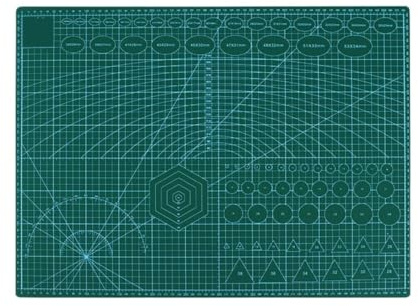 Skärmatta A2 60 x 45 cm skärbräda | Grid Line självläkande skärbräda pysselkort flerfärgad dubbelsidig skrivbordshandbok skärdyna (mörkgrön)