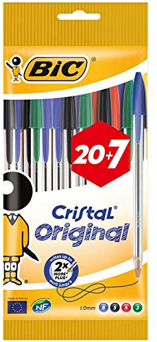 BIC Cristal Kugelschreiber, mittlere Spitze, mehrfarbig, 20+7 Stück