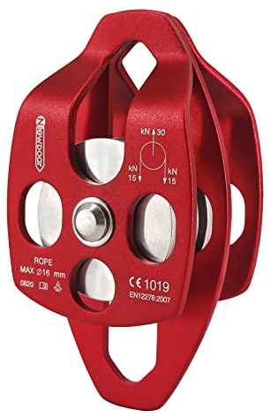 NewDoar Certifié CE Grande Poulie de Sauvetage 30KN Double Poulie Simple/Double Poulie avec Plaque de Balançoire pour Rescue Hauling Arboriste Arbre Escalade(Poulie Double Rouge 1PC)