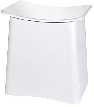 WENKO 2in1 Hocker Wing Weiß - Wäschesammler, Badhocker mit herausnehmbarem Wäschesack Fassungsvermögen: 33 l, Kunststoff (ABS), 45 x 48 x 33 cm, Weiß, 48 x 33 x 45 cm