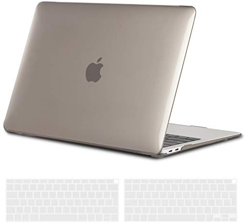 TECOOL Hülle Kompatibel mit MacBook Air M1 (A2337) / MacBook Air 13 Zoll Retina 2020 2019 2018 (A2179 A1932), Ultradünne Schutzhülle Hartschale Case mit Tastaturschutz (EU Layout), Kristallgrau | A2337 A2179 A1932, Ultradünne Schutzhülle, Snap-on Hardcase, Ohne Logoausschnitt, 2 St. EU Tastaturschutz