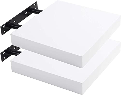 Lestarain 2er Wandregal, 30x23x3.8cm MDF-Wandboard Schweberegal Holz Hängeregal DVD CD Regal Wall Shelf Für Küche Wohnzimmer Schlafzimmer Weiß
