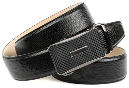 Anthoni Crown Rindsleder Gürtel, Automatikgürtel mit Automatikschließe in schwarzmetallic, Gürtel für Businesanzug, Herrenschuhe und Herrenhose, 35mm breit, kürzbar. Auch perfekt für Jeans. 115