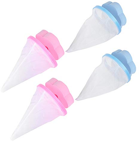 4Pcs Washing Machine Hair Catcher, Floating Lint Mesh Bag Reusable Hair Filter Net Pouch Lint Trap for Top Load Washer