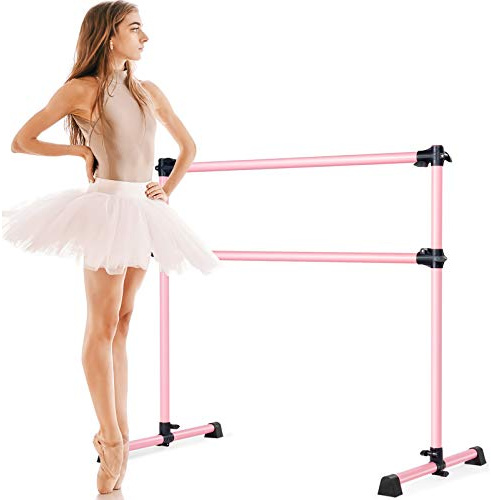 GOPLUS Barra de Ballet Clásica Doble de Altura Ajustable 7-112 cm y Extraíble, para Ballet, Gimnasia, Streching, Carga Máxima 50 kg, 123 x 71 x 119 cm (Rosa)