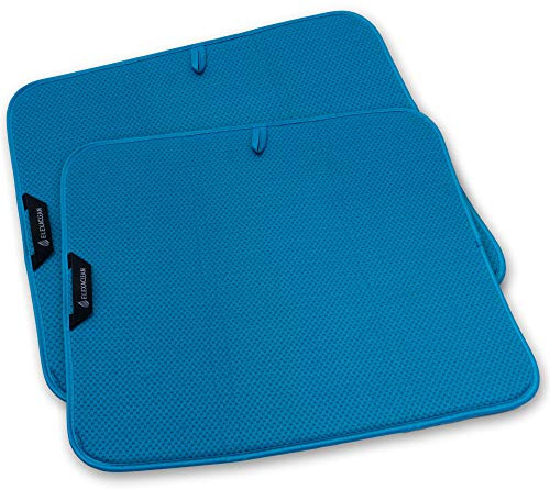 ELEXACLEAN Abtropfmatte Geschirr (2 Stück, Türkis / Grün-Blau, 44x41 cm) Mikrofaser Schutz für Küche und Spüle - Trockenmatte als Abtropf Unterlage