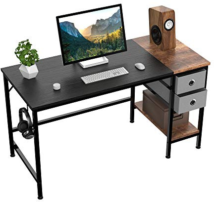 HOMIDEC 120 cm Computer Desk with 2 Drawers, Office Work Writing Desk with Headphone Hook for Student and Worker, Laptop Table with shelves, Modern Style Desks for Bedroom, Home, Office(120x50x75cm)