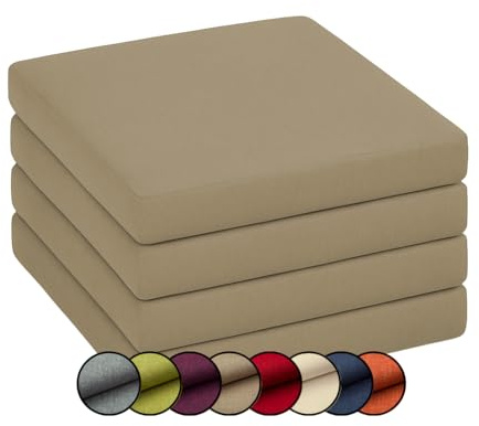 chilly pilley Stuhlkissen Gartenkissen Gartenstühle Stuhlauflage Stuhlpolster Sitzkissen Abnembar Bezug Mit Reißverschluss Auflage Set Garten Kissen (4X 50x50x5, Cappuccino)