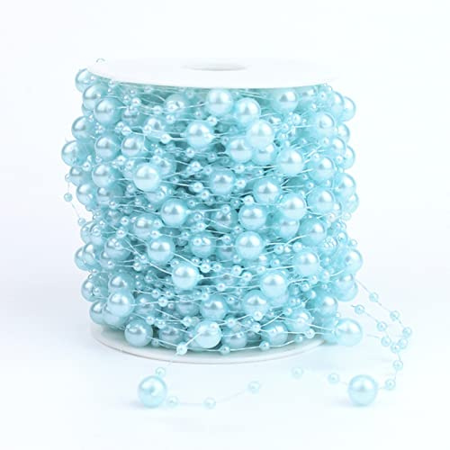 30m Perlengirlande Perlenband Perlenkette Perlenschnur Geschenkband Dekoband mit Perlen für DIY Basteln Party Tischdeko Hochzeit Braut Haarschmuck Ohrringe Halskette Brautstrauß Weihnachten,Blau