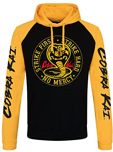 Cobra Kai Licenza Ufficiale Baseball Felpa con Cappuccio (Nero - Giallo), Small