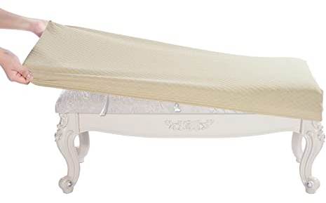 BUYUE Luxuriöser Schuhbankbezug (92,7 cm - 121,9 cm) L x (35,1 cm - 45,7 cm) B, Stretch-Jacquard, waschbar, rechteckig, lang, Esszimmerbank-Schonbezug (L, Beige)