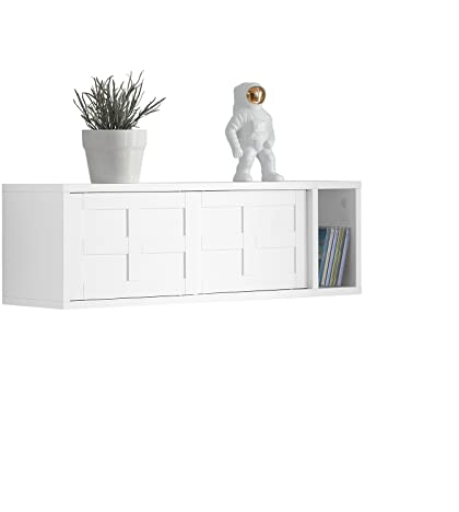 SoBuy White Sideboard Cupboard Storage Cabinet – Wall Mounted Storage Unit with Sliding Doors and Open Shelf for Living Room, Hallway, Bathroom, Kitchen – 75x20x23cm – FHK18-W