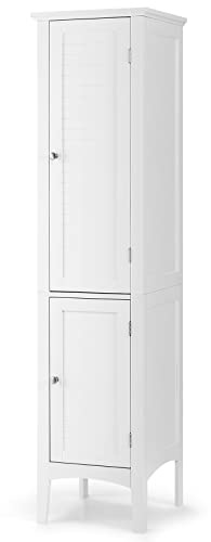 Giantex Storage Cabinet Bathroom High Cabinet with 5 Tier Storage Shelves, Freestanding Slim Cabinet, Tall Organizer for Kitchen, Living Room, Linen Tower Narrow Floor Cabinet (White)
