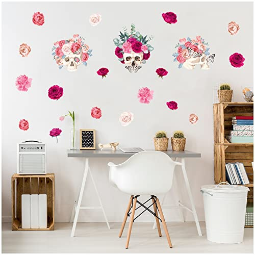 Wandsticker 3 Din A4 Bögen Wandtattoo für Jugendzimmer Kinderzimmer Wohnzimmer Wandbild Mädchen Junge Teenager selbstklebend Y065 (Ohne Wunschname, 06 Totenkopf Girl)