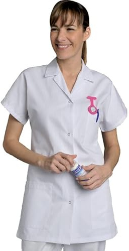 SNV Blouse médicale Femme Coloris Blanc en Coton Tunique Blanche Chimie Manches Courtes+ 3 Poches pour Une Utilisation médicale Professionnel Blouse médecin infirmière (L)
