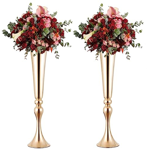 SHOHAYTO 2 Pcs 22 Tall Gold Vases Metal Flower Arrangement Stand, Versatile for Centerpieces, Decoration for Table, Party, Wedding