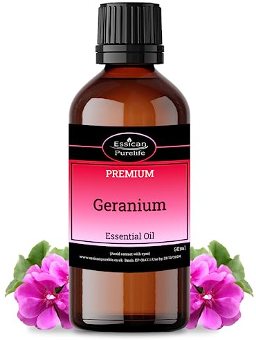Geranium Essential Oil 50ml, Therapeutic Grade, 100% Pure Natural Essential Oils for Diffusers for Home, Aromatherapy Oils Essential Oils Relax, Skin & Hair Care, Improved Mood - Vegan & UK Made