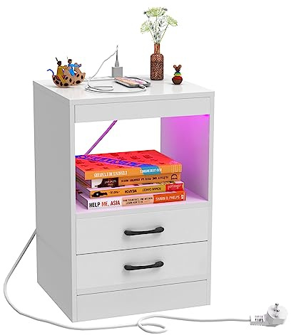 PIPIPOXER Nachttisch Weiß mit 2 Schubladen, Nachttisch Weiß, Nachtschrank Weiß Hochglanz Nachtkommode 2 Schubladen Beistelltisch für Wohnzimmer, Schlafzimmer, 40x60x35cm