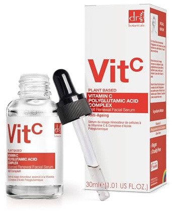 Dr Botanicals Hautaufhellendes Anti-Aging-Gesichtsserum mit 3 % Vitamin C und 1 % Polyglutaminsäure-Komplex | Hydratation, Faltenreduzierung und jugendliche Ausstrahlung in einer Flasche | Luxuriöse