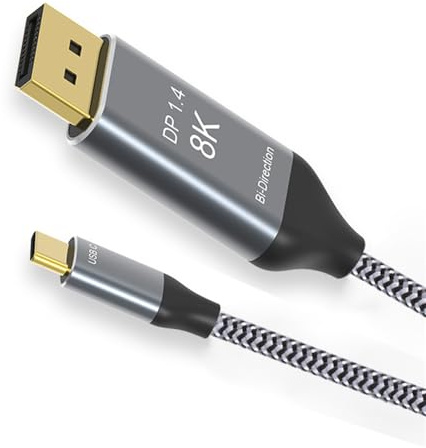 NFHK Reversible DisplayPort DP Fuente a USB 3.1 Tipo C USB-C Pantallas Macho 8K HDTV Cable para Monitor de Laptop 1.8m