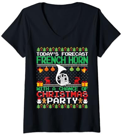 French Horn Christmas Party French Horn Player Christmas T-Shirt mit V-Ausschnitt