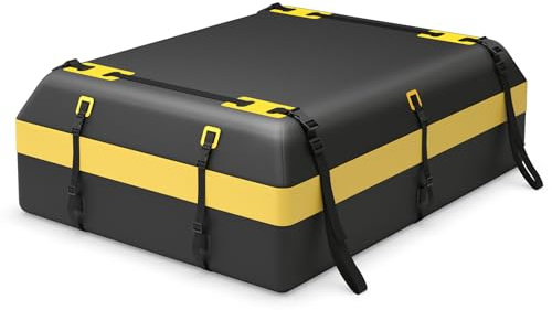 COSTWAY Borsa da Tetto per Auto Impermeabile 21Cu.Ft/595L, Box Tetto Universale con Tappetino Antiscivolo+ 10 Cinghie+ 6 Ganci, Sacca per Auto con/senza Barre Portapacchi(Giallo)