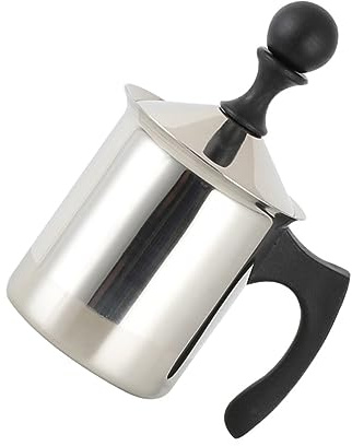 Cabilock Espumador de Leche Manual Fácil de Limpiar Filtro Doble de Acero Inoxidable y Capacidad de 400 Ml para Café y Cappuccino