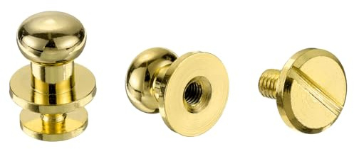 QUARKZMAN Lot de 5 Vis Rivets à Tête Ronde en Laiton Massif de 8 mm pour la Réparation et la Décoration Artisanale de Ceintures, Portefeuilles et Sacs à Main, Couleur Dorée