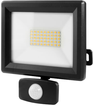 Projecteur LED Noir 30W, 3300 lumens, IP65, 4000K Blanc-neutre, détecteur de mouvement 3 réglages, connecteur rapide, fixation orientable 3D - Tibelec