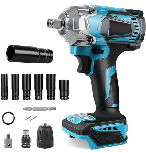 700Nm Akku Schlagschrauber Kompatibel mit Makita 18V Batterie, 1/2 Zoll Bürstenloser Drehschlagschrauber Schraubenschlüssel mit 6 Stecknüsse, für Auto und Industrielle Anwendung (Ohne Akku)