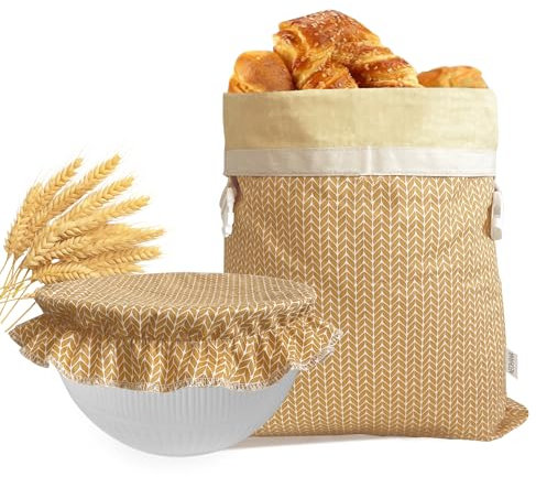 NEOHANA Beeswax Bread Bags,Bread Bag for Homemade Bread With Cotton Bowl Cover,Freezer Storage Bag to Keep Fresh,Sourdough Bread Food Bag Baking Set