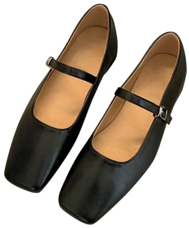 Minetom Femmes Filles Mary Jane Élégant Fête Soirée Ballerines à Bout Carré Confortable Plates Flats Chaussures avec Boucle B Noir 38 EU