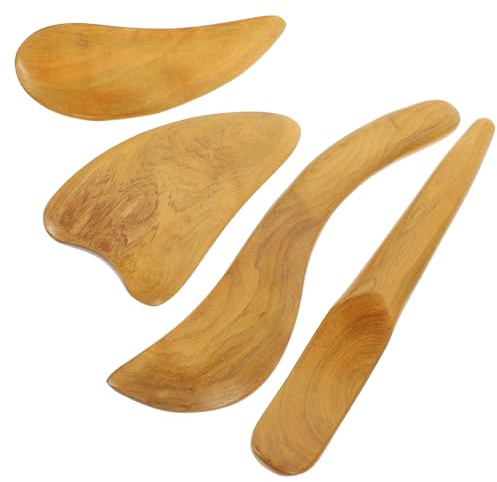 KOMBIUDA Multifunktionaler Holz Körperschaber 4 Stück Gesichtsmassagegerät Mit Glatten Kanten Zur Hautdurchblutung Spa Massageboard Für Frauen Und Entspannung