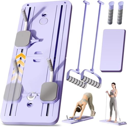 ExeractFit ExeractFit Upgraded Pilates Board, Pilates Reformer Set Bauchroller Board, Ab Roller Trainingsgerät Automatisches Rebound Bauchmuskeltrainer Mit Widerstandsband(Lila mit Griff)